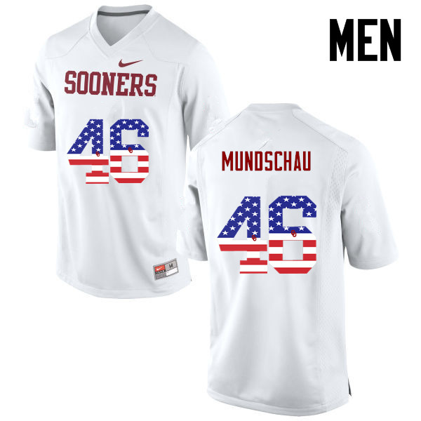 Men Oklahoma Sooners #46 Reeves Mundschau College Football USA Flag Fashion Jerseys-White - Click Image to Close